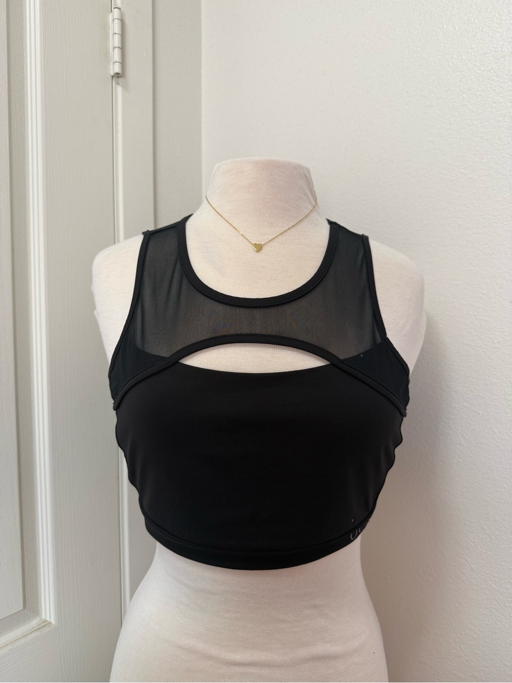 Guess Black Mesh-Keyhole Cropped Sports Bralette